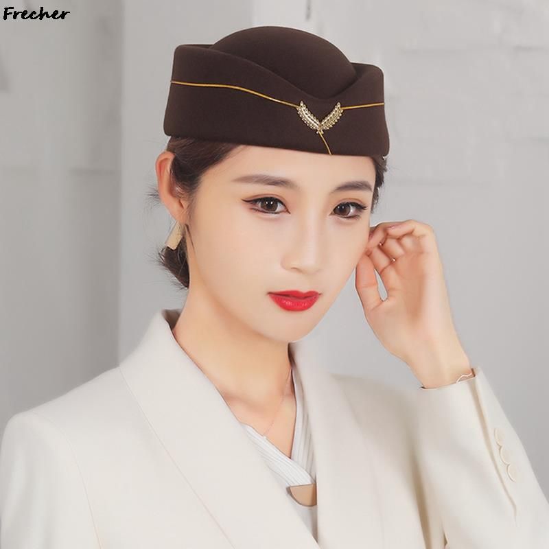 Hot Sale Womn Elgant Stwardss Cadt Uniform Caps Wool Flt Pillbox Air Hostsss Brt Hat Costum Cosplay Musical_maomaolike.com
