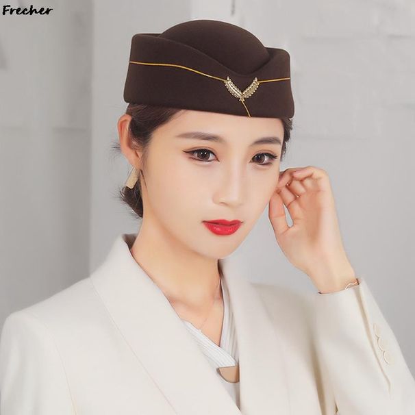 Hot Sale Womn Elgant Stwardss Cadt Uniform Caps Wool Flt Pillbox Air Hostsss Brt Hat Costum Cosplay Musical_maomaolike.com