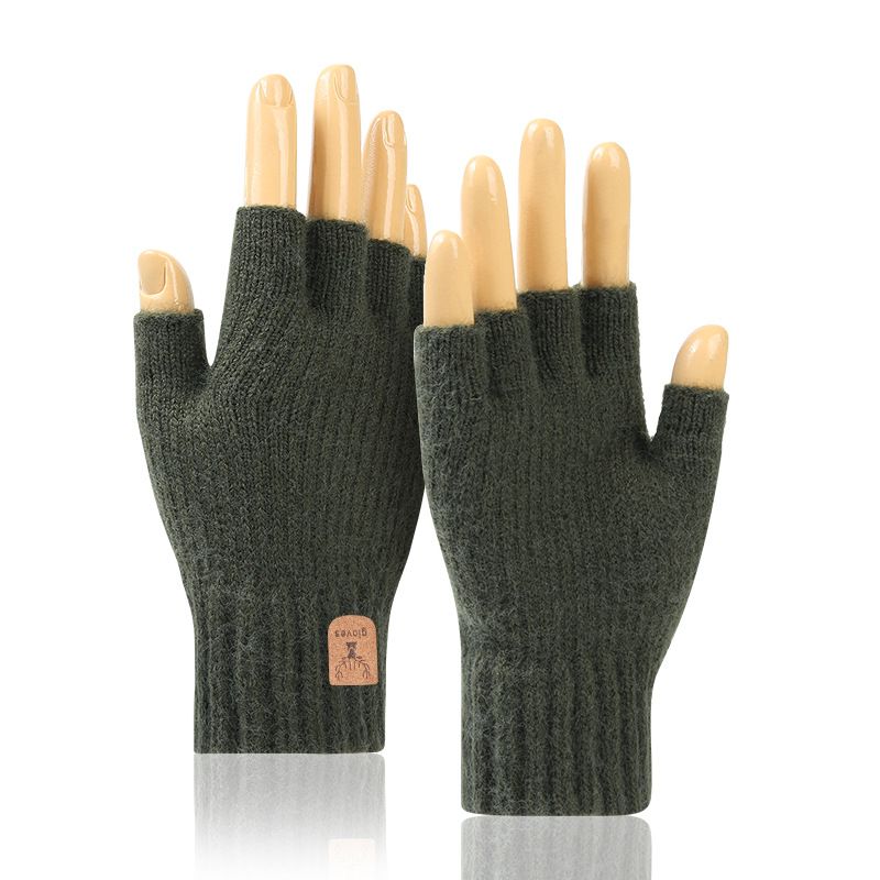 Knitted wool cold proof warm gloves men's thick outdoor cycling plus velvet touch screen winter gloves_maomaolike.com