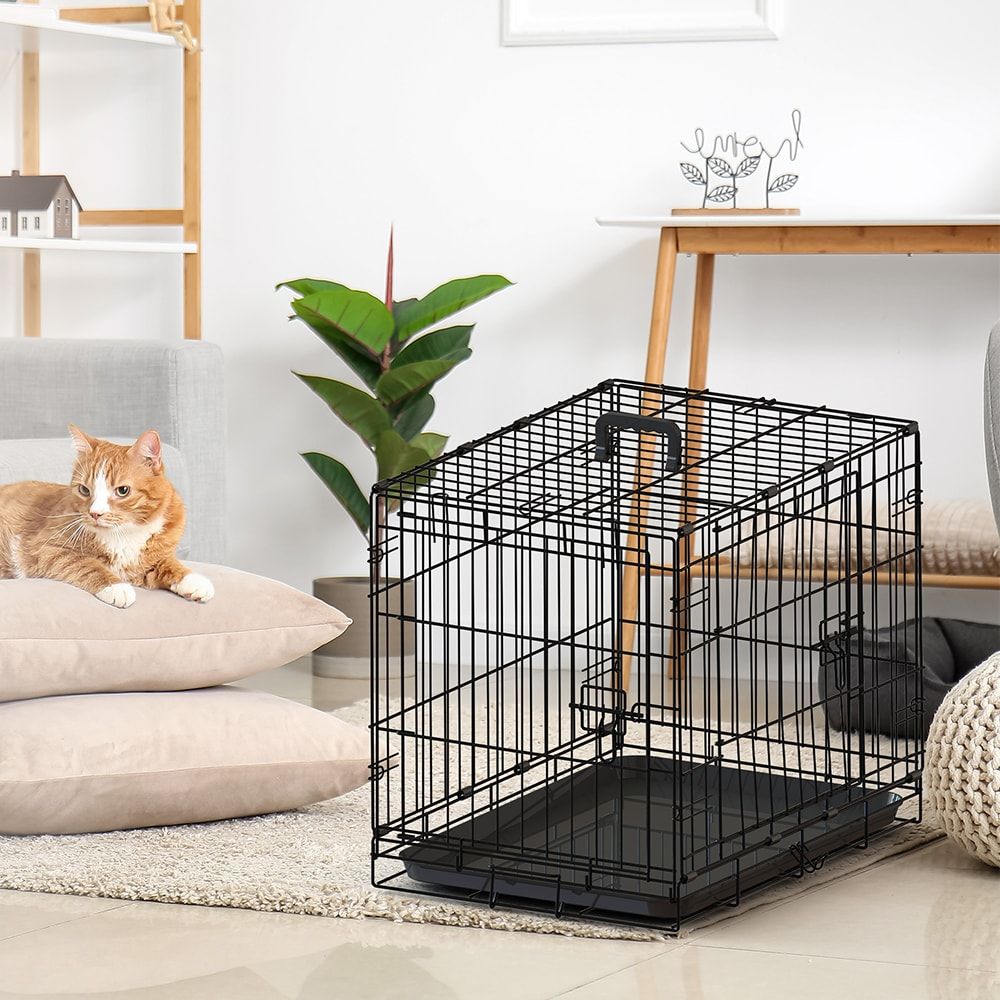 30-inch Black Wire Dog Cage Double Lock Mechanism Double Door Single Handle Single Bolt_maomaolike.com