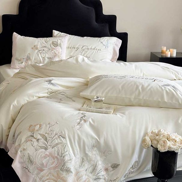 Wholesale Korean Embroidered Pure Four-Piece Princess Style Naked Sleep All-Cotton Pastoral Floral 100-Count Long-Staple Cotton 4-_maomaolike.com