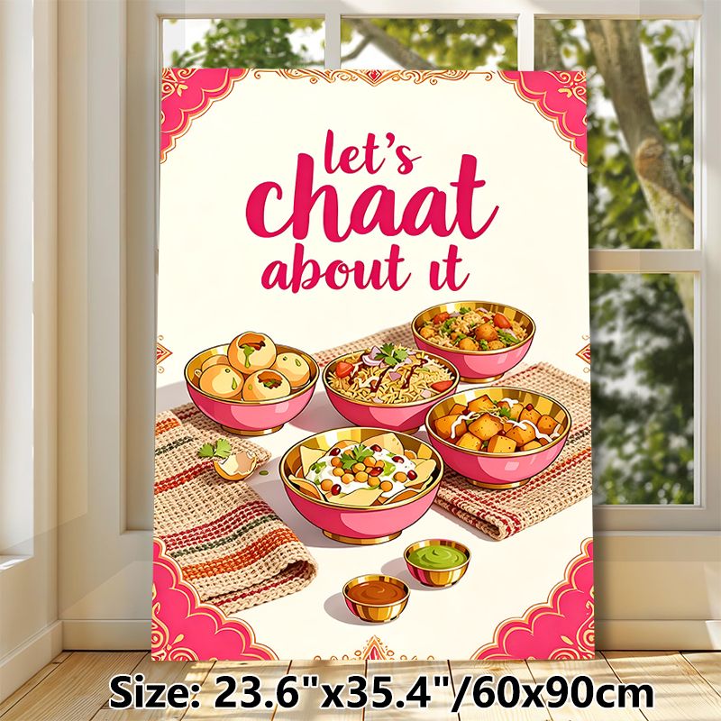 Indian Chaat Themed Painting Poster, Vibrant Cartoon-style Indian Street Food Poster, Appealing Flavorful Chaat Design Ideal For Kitchen, Dining Space_maomaolike.com