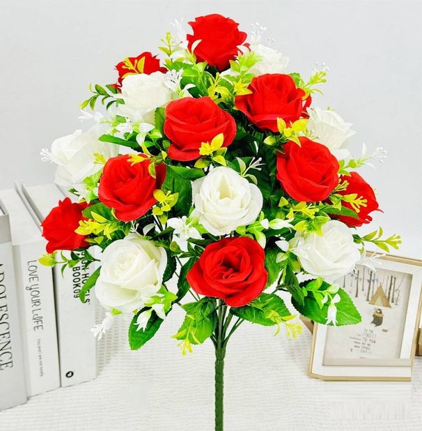 Artificial Cemetery Flowers - Outdoor Funeral Rose Bouquet, Long-Lasting Artificial Memorial Wreath, No Batteries Required_maomaolike.com