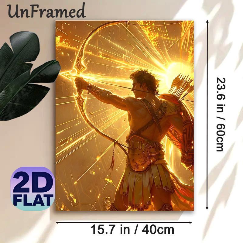 Mythological Solar Archer Painting Poster, Golden Luminous Fantasy Style Poster, Striking Glowing Bow Artwork Suitable For Home, Game Room, Study_maomaolike.com