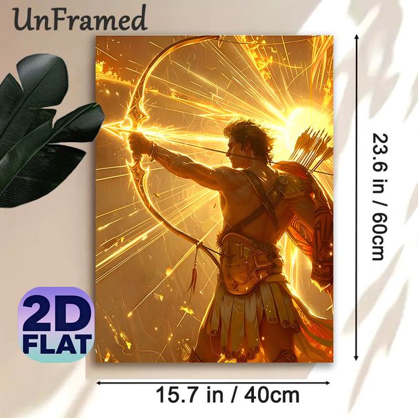 Mythological Solar Archer Painting Poster, Golden Luminous Fantasy Style Poster, Striking Glowing Bow Artwork Suitable For Home, Game Room, Study_maomaolike.com