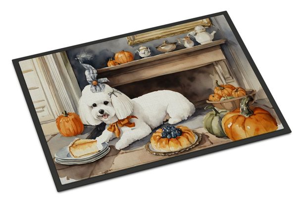 Bichon Frise Fall Kitchen Pumpkins Doormat Front Door Mat Indoor Outdoor Rugs For Entryway, Non Slip Washable Low Pile, 24H X 36W_maomaolike.com
