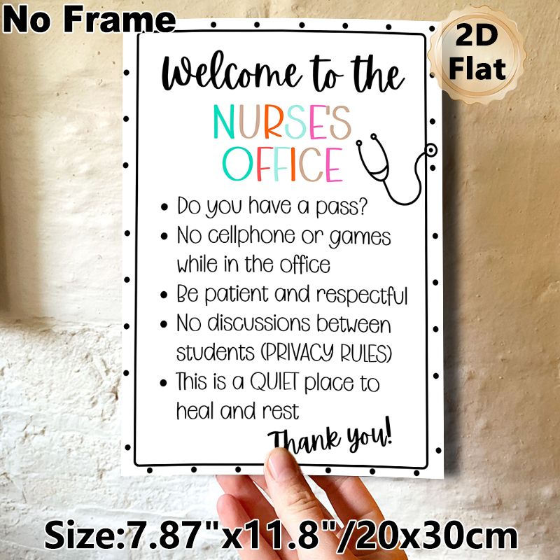 Nurse's Office Welcome & Rules Painting Poster, Vibrant Typographic With Stethoscope Graphic Poster, Clearly Displays Office Guidelines, Suitable For_maomaolike.com