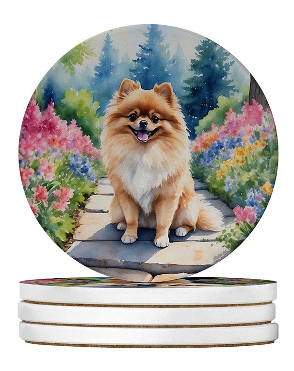 Pomeranian Spring Path Large Sandstone Coasters Pack Of 4 Absorbent Round Coasters Decor Gifts For Men Or Women, 4 In, Multicolor_maomaolike.com