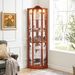 Glass Cabinet Lighted Corner Cabinet Corner Display Curio Cabinet, Glass Display With Light(Included)Bar Cabinet,Wine Cabinet With Adjustable Glass Shelves Carved Decoration Cherry Light(Included)_maomaolike.com
