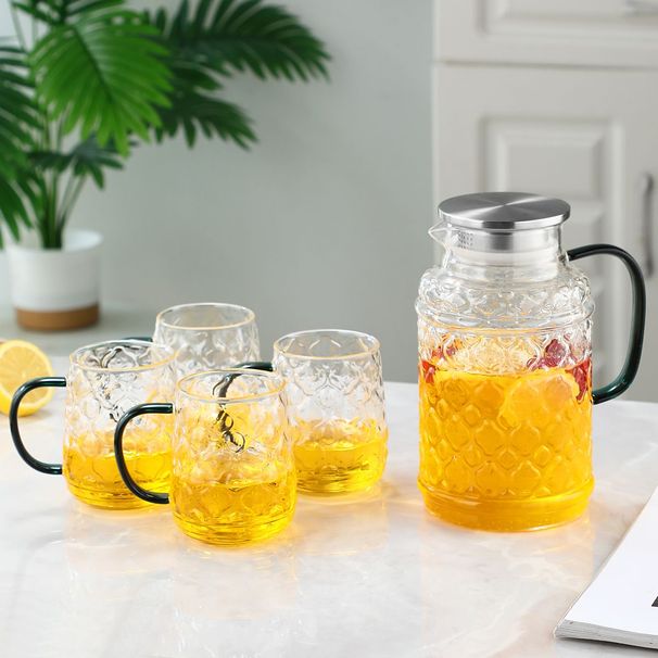 1 Pot With 4 Cups Set, Haitang Cooling Water Kettle, Water Cup Set, Water Utensil Set, Tea Pot Set, Water Kettle, Water Cup Set, High Borosilicate Glass Water Kettle, Water Cup Set, Kettle_maomaolike.com