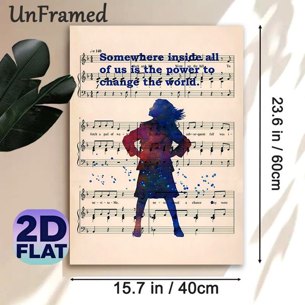 Inspirational Music Sheet Painting Poster, Vibrant Watercolor Woman Silhouette On Vintage Music Notes Poster, Motivational Quote Decor, Ideal For_maomaolike.com