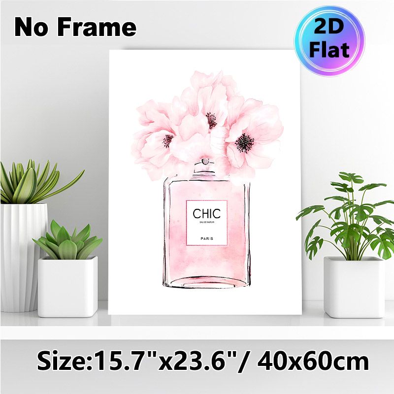 Chic Floral Perfume Bottle Painting Poster, Soft Watercolor Blush Pink Flower & Perfume Bottle Poster, Delicate Elegant Decor Suitable For Bedroom_maomaolike.com