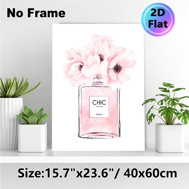 Chic Floral Perfume Bottle Painting Poster, Soft Watercolor Blush Pink Flower & Perfume Bottle Poster, Delicate Elegant Decor Suitable For Bedroom_maomaolike.com