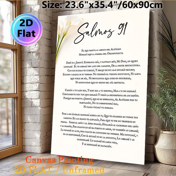 Spanish Psalm 91 Painting Poster, Elegant Minimalist Poster, Featuring Delicate White Calla Lilies And Sacred Scripture, Peaceful Spiritual Decor_maomaolike.com