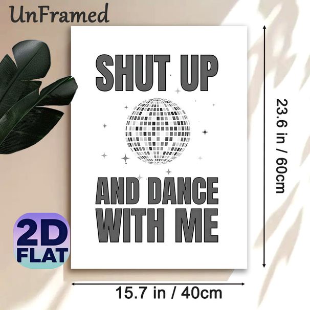 Disco Ball & Slogan Painting Poster, Monochrome Disco Ball With Star Accents Poster, Bold Playful Text Design Brings Lively Vibe, Ideal For Living_maomaolike.com