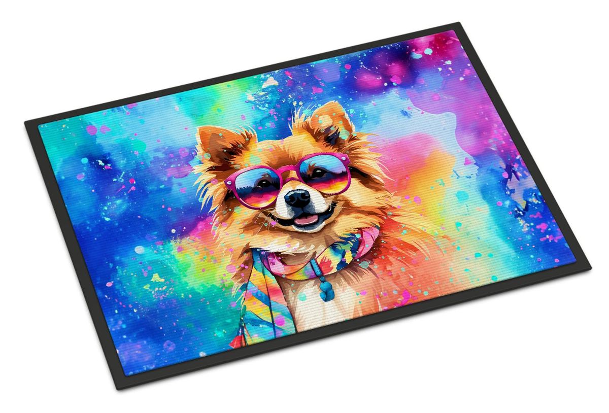 Pomeranian Hippie Dawg Doormat Front Door Mat Indoor Outdoor Rugs For Entryway, Non Slip Washable Low Pile, 24H X 36W_maomaolike.com