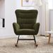 Rocking Chair With Pocket, Soft Teddy Fabric Rocking Chair For Nursery, Comfy Wingback Golider Rocking Chair With Safe Solid Wood Base For Living Room Bedroom Balcony(ROSY-BROWN)_maomaolike.com