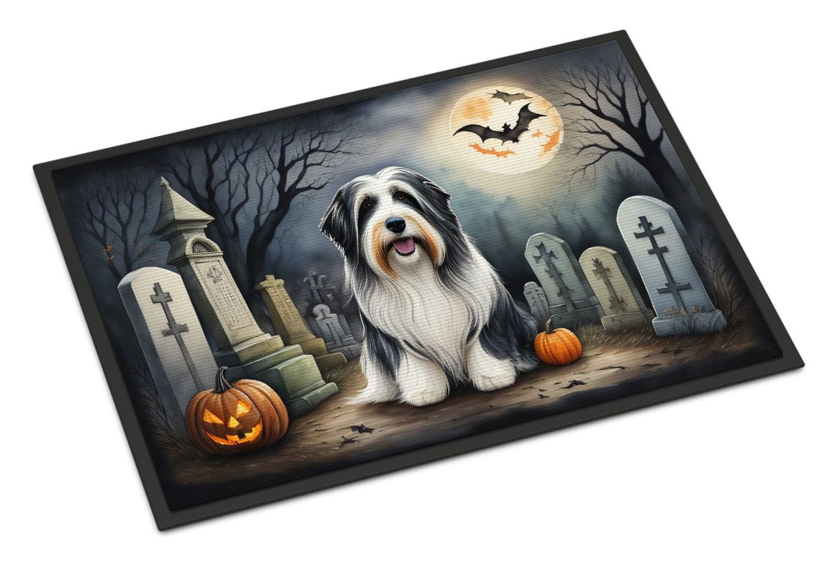 Bearded Collie Spooky Halloween Doormat Front Door Mat Indoor Outdoor Rugs For Entryway, Non Slip Washable Low Pile, 24H X 36W_maomaolike.com