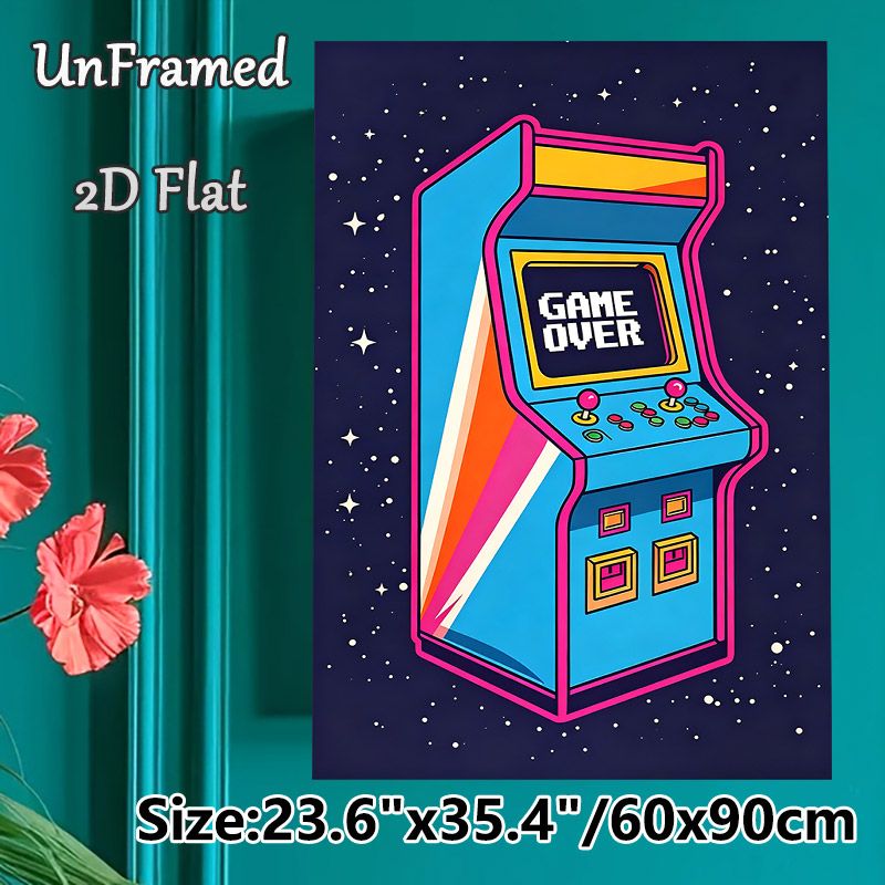 Retro Arcade Game Machine Painting Poster, Vibrant Neon-style Retro Arcade Machine With "Game Over" Text Poster, Nostalgic Gaming Decor Suitable For_maomaolike.com