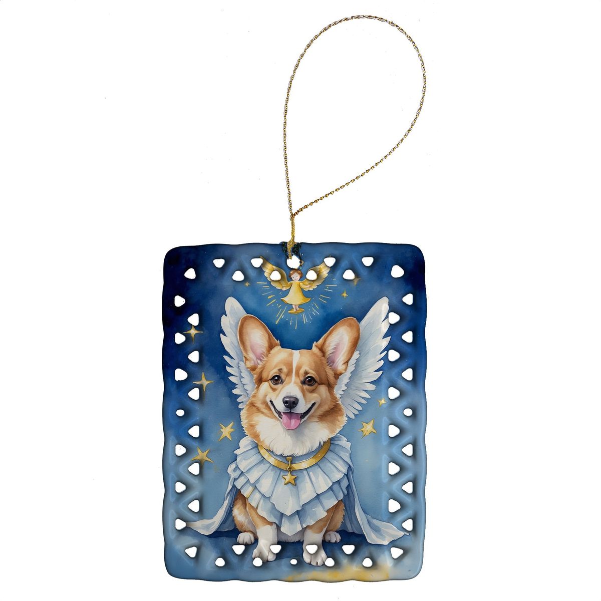 Corgi My Angel Porcelain Ornament Christmas Tree Hanging Decorations For Home Christmas Holiday, Rectangle, Gift, Multicolor_maomaolike.com