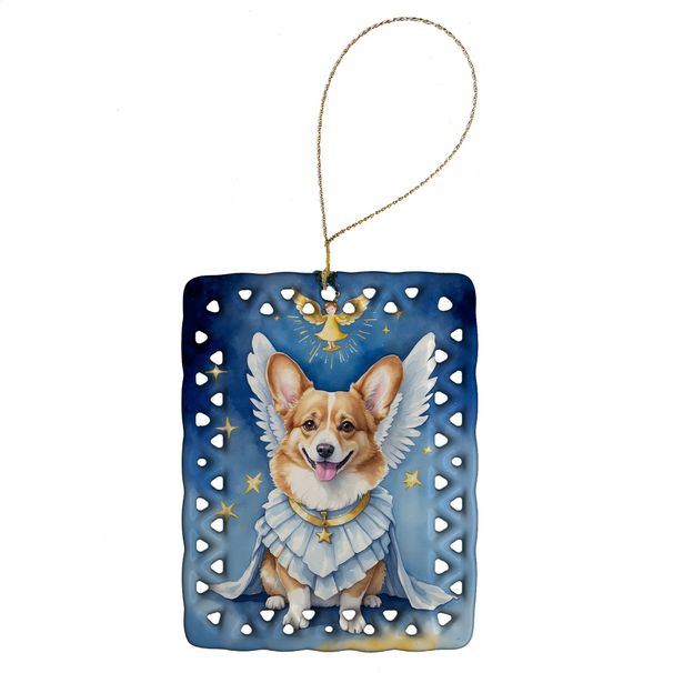 Corgi My Angel Porcelain Ornament Christmas Tree Hanging Decorations For Home Christmas Holiday, Rectangle, Gift, Multicolor_maomaolike.com