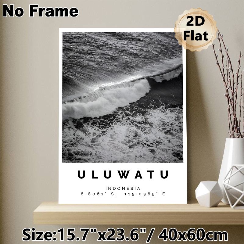 Uluwatu Ocean Wave Painting Poster, Monochrome Minimalist Crashing Sea Wave Scene Poster, Calming Coastal Decor Ideal For Living Room, Bedroom And_maomaolike.com
