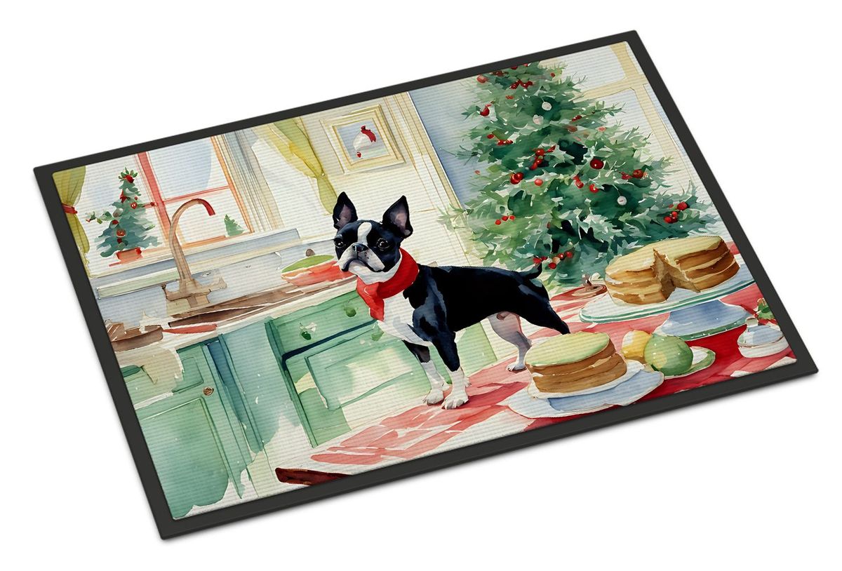 Boston Terrier Christmas Cookies Doormat Front Door Mat Indoor Outdoor Rugs For Entryway, Non Slip Washable Low Pile, 24H X 36W_maomaolike.com