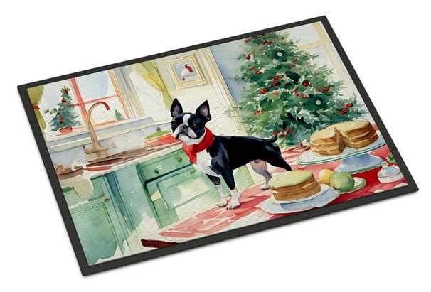 Boston Terrier Christmas Cookies Doormat Front Door Mat Indoor Outdoor Rugs For Entryway, Non Slip Washable Low Pile, 24H X 36W_maomaolike.com