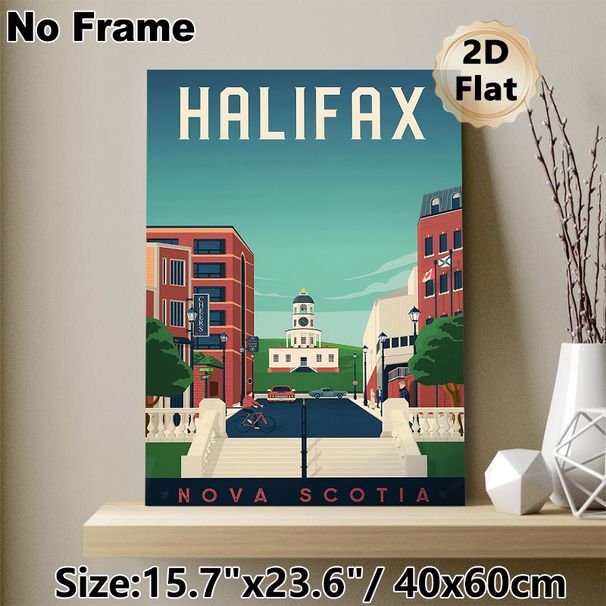 Halifax Nova Scotia Cityscape Painting Poster, Vintage Retro Urban Scene Poster, Charming Iconic Clock Tower & Street View Decor Ideal For Living_maomaolike.com