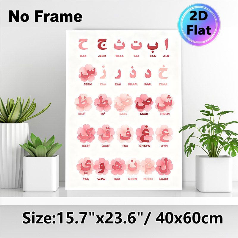 Arabic Alphabet Painting Poster, Soft Pink Floral Decorated Arabic Letter Poster, Clear Letter Display For Arabic Language Learning, Ideal For Study_maomaolike.com