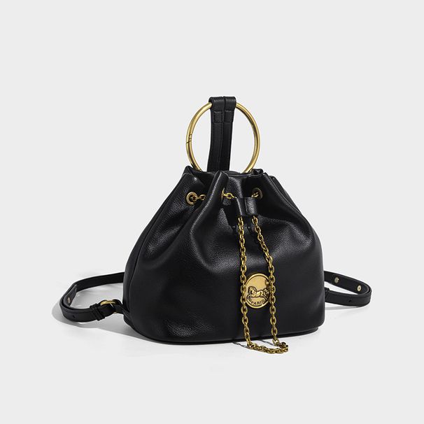 Ring Drawstring Double Shoulder Bucket 2026 New Niche European And American Fashion Chain Bag Simple Versatile Commuting Backpack_maomaolike.com