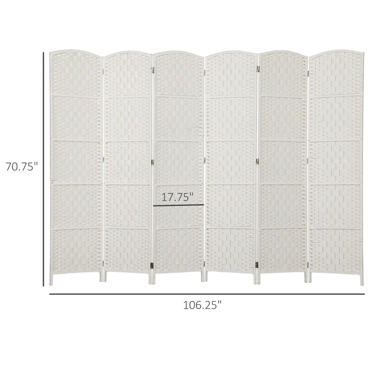Room Divider, 6 Panel Folding Privacy Screen, 6FT Tall Portable Weave Partition Wall Divider For Bedroom, White_maomaolike.com
