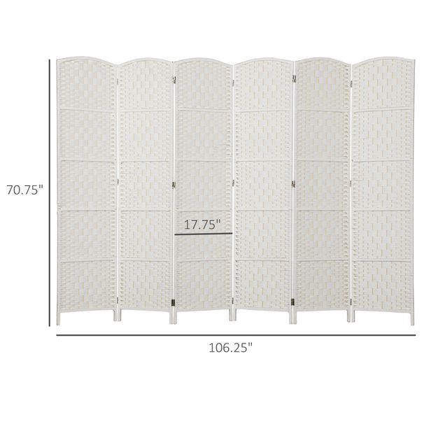 Room Divider, 6 Panel Folding Privacy Screen, 6FT Tall Portable Weave Partition Wall Divider For Bedroom, White_maomaolike.com