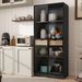 Display Cabinet With Glass Doors, Tall Storage Cabinet With 3 Color Lights, Curio Display Case With 4-Tier Storage Shelves And Drawer For Collectibles, Living Room, Home Office_maomaolike.com
