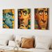 Triptych Of Ancient Egyptian Pharaohs, Ancient Egyptian Civilisation, Vibrant Cartoon Art, Gold, Turquoise And Burnt Orange_maomaolike.com