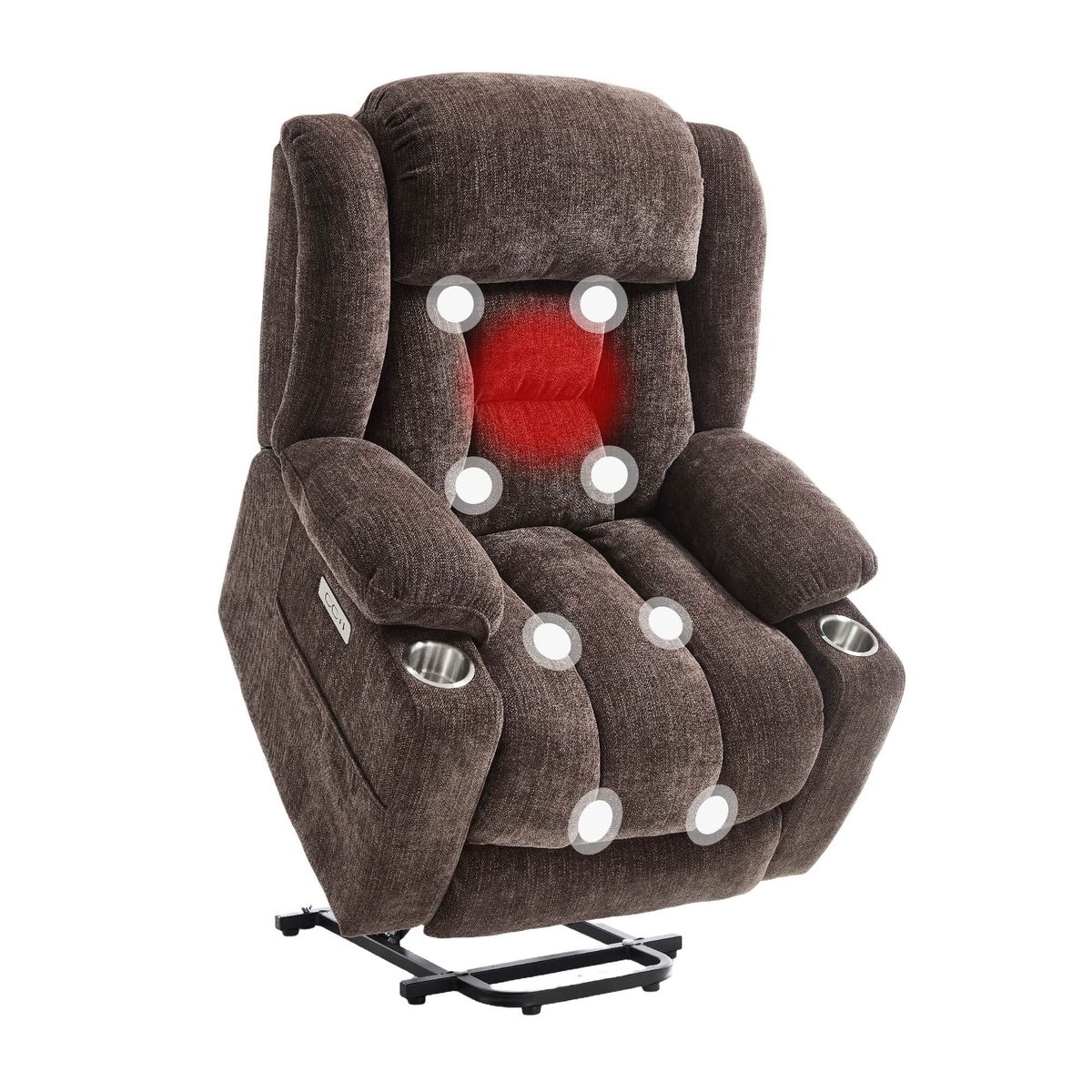 Power Lift Recliner Chair For Elderly, Recliner Chair With Massage & Heat, Electric Leather Lift Recliner Chair For Living Room With Side Pocket, USB & Type-C Charge Port, Dark Brown_maomaolike.com