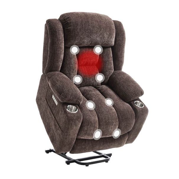 Power Lift Recliner Chair For Elderly, Recliner Chair With Massage & Heat, Electric Leather Lift Recliner Chair For Living Room With Side Pocket, USB & Type-C Charge Port, Dark Brown_maomaolike.com