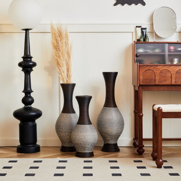 Desktop Vase, Brown Decorative Floor Vase, Classic And Neat Floor Vase, High Independent Flower Stand, Artificial Vine Vase, PVC Floor Vase, Home Decoration Flower Stand Set Of 3 Pieces_maomaolike.com