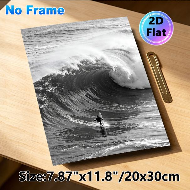 Surfing Themed Painting Poster, Monochrome Dynamic Ocean Wave & Surfer Poster, Captures Adventurous Ocean Energy, Ideal For Living Room, Bedroom And_maomaolike.com