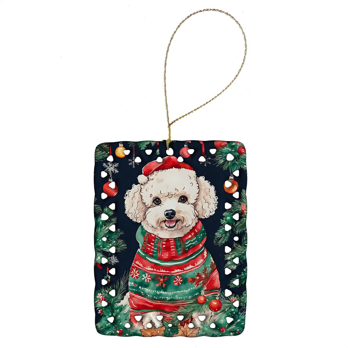 Poodle Christmas Porcelain Ornament Christmas Tree Hanging Decorations For Home Christmas Holiday, Rectangle, Gift, Multicolor_maomaolike.com