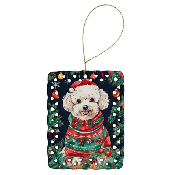 Poodle Christmas Porcelain Ornament Christmas Tree Hanging Decorations For Home Christmas Holiday, Rectangle, Gift, Multicolor_maomaolike.com