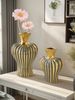1PC High-end Design Striped Color-matched Necked Ceramic Vase Is Suitable For High-end Style Scene Ornaments, Flowers Out Of Ah Vase_maomaolike.com