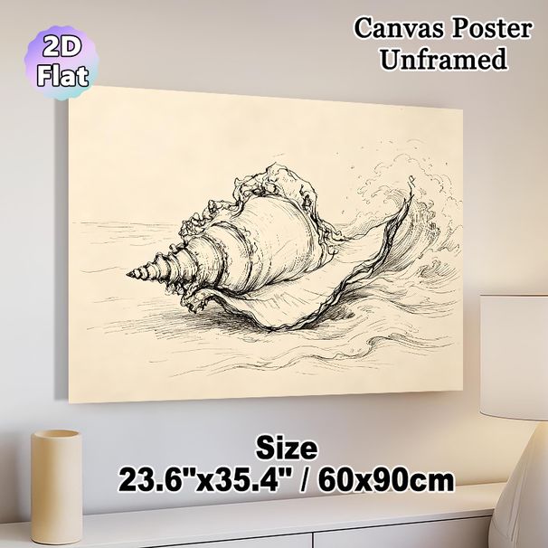 Conch Shell & Wave Themed Painting Poster, Hand-drawn Minimalist Line Art Poster, Adds Tranquil Coastal Vibe, Ideal For Living Room, Bedroom And_maomaolike.com