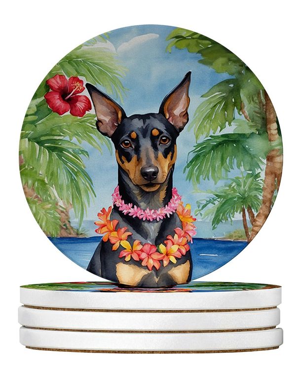 Terrier Luau Large Sandstone Coasters Pack Of 4 Absorbent Round Coasters Decor Gifts For Men Or Women, 4 In, Multicolor_maomaolike.com