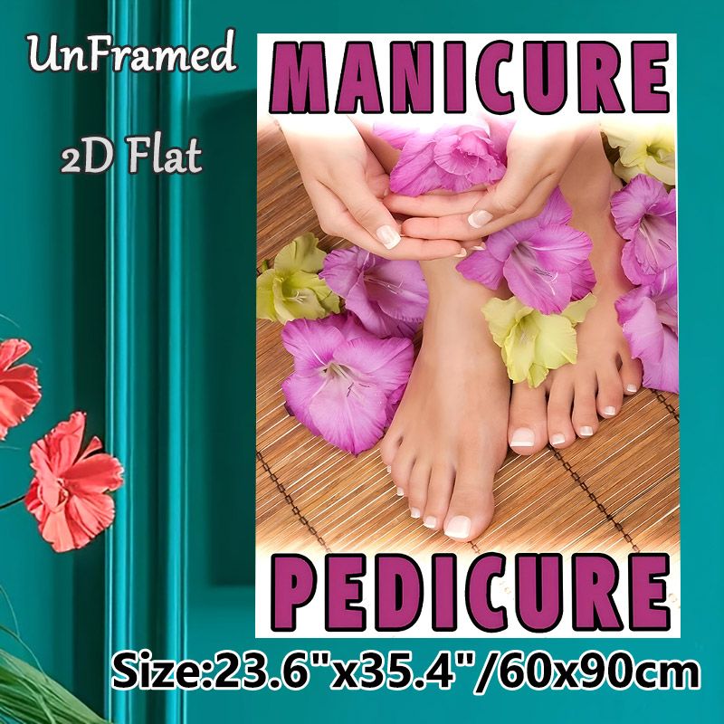 Manicure & Pedicure Painting Poster, Vibrant Floral-accented Manicure & Pedicure Scene Poster, Elegant Spa-style Decor Ideal For Beauty Salons, Spa_maomaolike.com