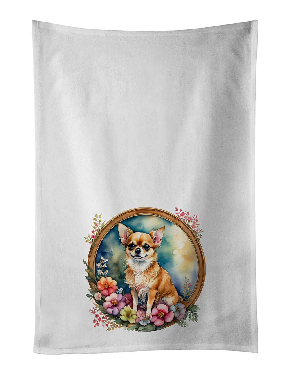 Chihuahua And Flowers Kitchen Towel Set Of 2 White Dish Towels Decorative Bathroom Hand Towel For Hand, Face, Hair, Yoga, Tea, Dishcloth, 19 X 28", White_maomaolike.com