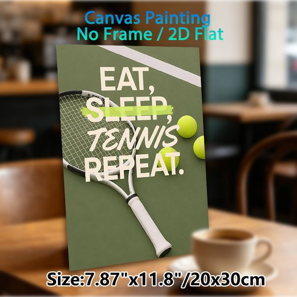 Tennis Themed "Eat Sleep Tennis Repeat" Painting Poster, Sleek Sporty Typographic & Racket-Ball Graphic Poster, Stylish Tennis-inspired Decor Suitable_maomaolike.com