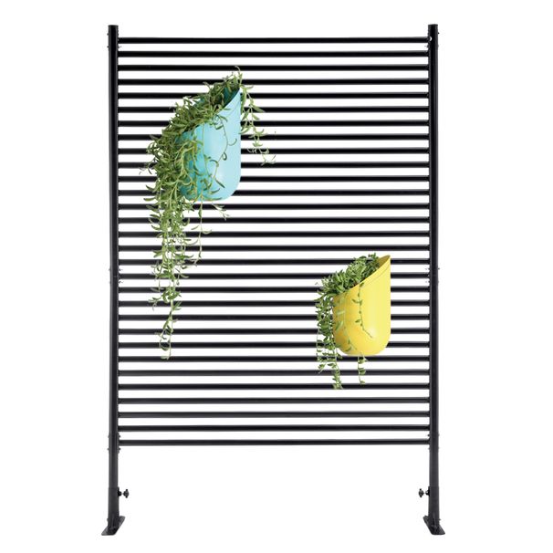 71.26''x46.65'' Outdoor Privacy Screens Freestanding,Metal Privacy Fence Panels For Outside, Slatted Privacy Screens With Stand,Black_maomaolike.com