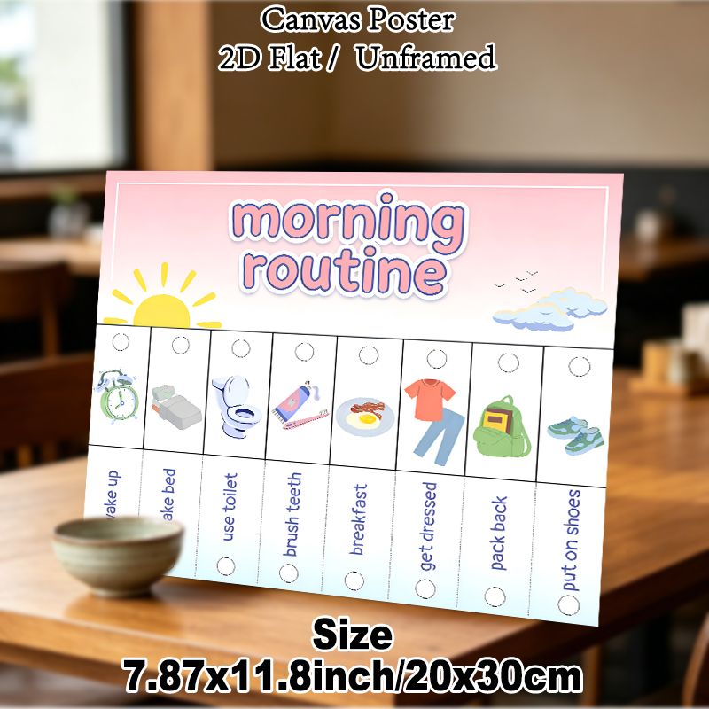Morning Routine Painting Poster, Pastel Cartoon Style Morning Tasks Checklist Poster, Assists In Building Consistent Morning Habits, Ideal For Home_maomaolike.com