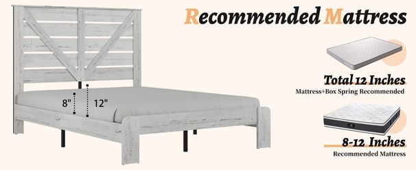 Full Bed Frame Headboard , Wood Platform Bed Frame , Noise Free,No Box Spring Needed And Easy Assembly Tool,Large Under Bed Storage,White_maomaolike.com